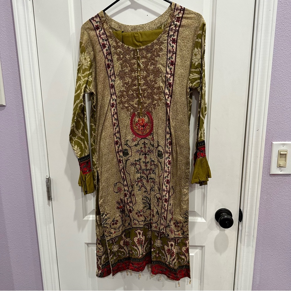 Lime green three piece salwar kameez